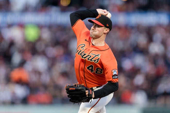 SF Giants relief pitcher Ross Stripling during the second inning at Oracle Park on August 11, 2023.